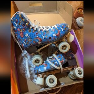 Blue Patterned Roller Skates